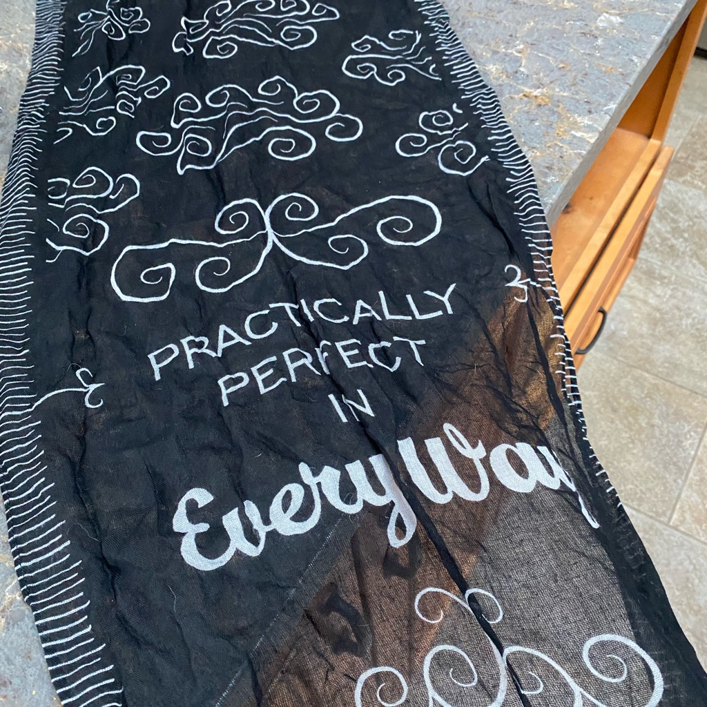 Brand Disney Parks Black And White Mary Poppins Scarf Approx 67 X 16